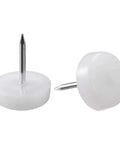 Heavy Duty White Nylon Furniture Sliders Nail On Chair Leg Protectors Floor Glide Pads With Bulletproof Grip, 29mm pads with steel spikes.