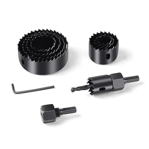 Super Cool 8 Piece Hole Saw Kit For Cutting Wood Plasterboard And Pvc Board Fast With 19 To 64mm Drill Bits Perfect For Any Serious DIY Home Improvement Project You Need This Total Gear Right Now, black hole saw set with drill arbor and hex key