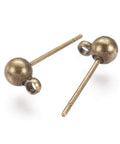 Antique Bronze Round Ball Post Stud Earrings Kit, 100 Pcs Brass Ear Pins With 1mm Loop For Jewelry Making, Vintage Style DIY Jewelry Supplies, 14.5mm Length, 12mm Width, 1.2mm Hole, brass earring studs