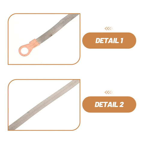 Two Pack 5mm Wide Nickel Alloy Heat Sealer Heating Element Strips for Commercial Sealing Machines, Heavy Duty Replacement Parts With Superior Heat Resistance, Nonstick Cloth Cover Included for Easy, Safe Sealing. close-up of strip end