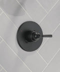 Matte Black Shower Valve Trim Kit With Single Handle Upgrade For Universal Shower Valve Systems on tiled wall