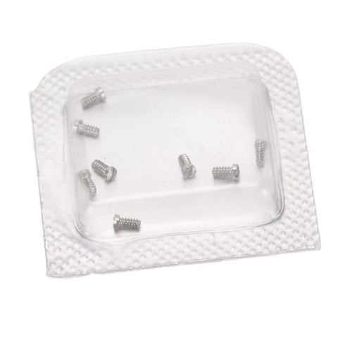 Pro Grade Stainless Steel Micro Watch Repair Screws Heavy Duty Back Cover Fasteners in a clear case, 1x1.3x2.4mm, 8 piece kit.