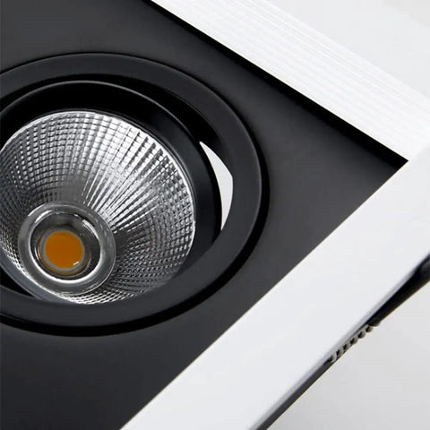 Close-up of Top Notch Ultra Slim Canless LED Recessed Downlight showcasing adjustable aluminum housing and gimbal spotlight.