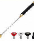 High Pressure Garden Hose Nozzle With Metal Power Washer Wand, 3 Spray Tips, Brass Connector, and Heavy Duty Cleaner