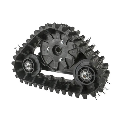 Side view of snow and sand track from Heavy Duty Go Kart Rear Axle Kit With Snow And Sand Tracks For DIY GY6 110cc 125cc 150cc ATVs UTVs And 4 Wheelers 32 Inch Long Durable Metal Construction For Lawn Mower Buggy Snowmobile And Quad Projects.