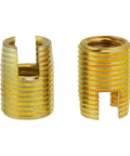 M3 To M12 Self Tapping Threaded Inserts Kit With Brass Slotted Inserts, 50 Pieces, Vibration Resistant Fasteners For Metal And Plastic Projects, Easy Install, Rock Solid Hold, brass threaded inserts shown close up