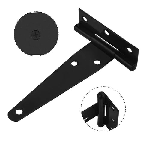 4 Inch T Shape Shed Door Hinges Heavy Duty 4 Pack For Barn Doors Fence Gates And Windows Carbon Steel Outdoor Use, close-up view