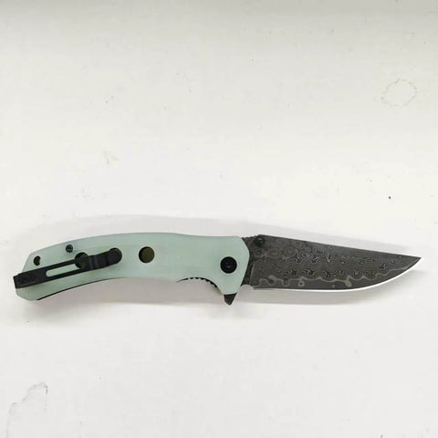 Damascus Pocket Folding Knife With 3.26 Inch Sharp Blade And G10 Handle, Liner Lock for EDC, Hiking, Camping, Survival, Fishing