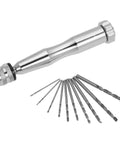 Manual Hand Drill Kit With Ten Bits 0.3 To 3.5mm Chuck For Wood Plastic PCB Jewelry Crafting Precision Mini Drill Bit Set For Hobbyists And DIY Pros Who Like Handy Pro Grade Tools on white background