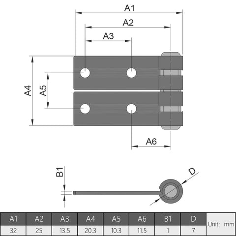 Technical drawing of Torque Type Friction Positioning Door Hinge 1 Piece Black Nickel Plated Iron Hardware with dimensions.