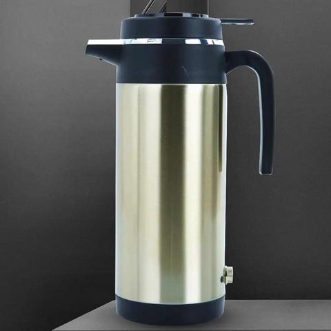 Road Ready Dope Portable Water Heater For Car And Truck 12V 24V Fast Heat Large Capacity Hella Sweet On The Go Warm Sip Creator With Automatic Temp Guard in stainless steel with handle.