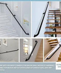 Premium Black Metal Stair Handrail With Heavy Duty Wrought Iron Brackets For Indoor And Outdoor Use Rock Solid Safety Railing showing various installations.