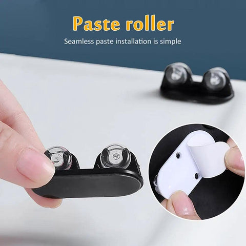 12 Pack Self Adhesive Mini Caster Wheels With Precision Ball Bearings For Storage Shelves And Furniture, close-up view and adhesive back