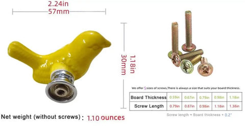 Fresh Vintage Style Yellow Ceramic Bird Cabinet Knob Set With Four Pack Drawer Pulls For Cupboards And Kitchen Cabinets Featuring High Gloss Finish And Dead Simple Install Bold Home Refresh 2.24x1.18 inches