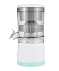 Handheld Citrus Juicer Electric For Oranges Lemons Limes USB Rechargeable Portable Squeezer Wireless Masticating Press with clear body.