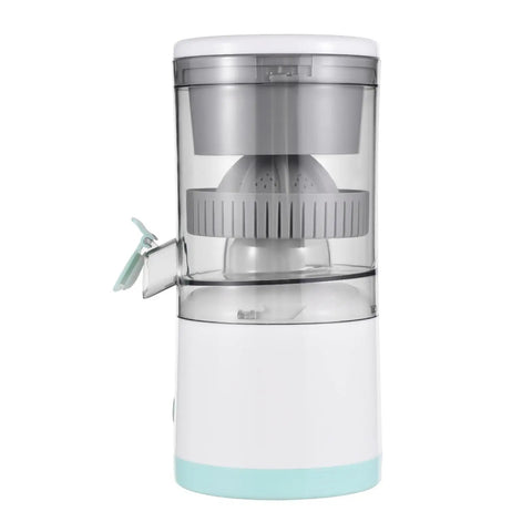 Handheld Citrus Juicer Electric For Oranges Lemons Limes USB Rechargeable Portable Squeezer Wireless Masticating Press with clear body.