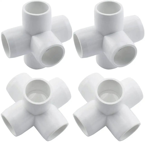 Four Pack 3/4 Inch 5 Way PVC Fitting Elbow Connector For DIY Shelving Garden Support Structures And Storage Frames Built To Last Heavy Duty Furniture Grade White PVC Pipe Elbow Joint Kit Frost And Corrosion Resistant