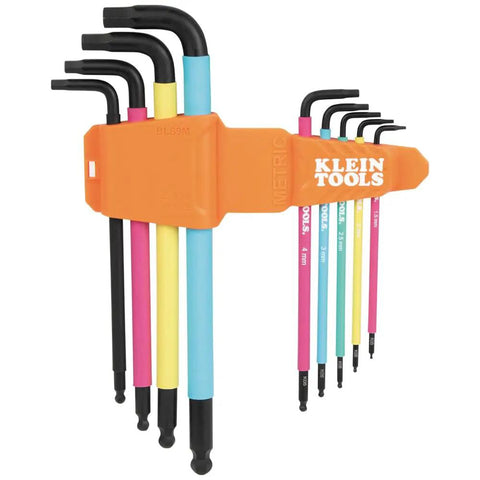 9 Piece Metric Ball End Hex Key Caddy Set With Color Coded L Style Handles Extra Long Arms For Maximum Reach