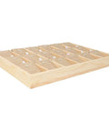 Top Tier Solid Pine Wooden Jewelry Display Tray With 18 Grid Slots And Ultra Plush Velvet Lining For Necklaces Bangles Rings side view with slots.