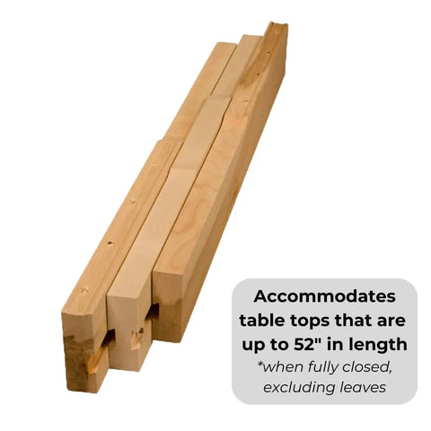Heavy Duty Wooden Table Slide Set Includes A Pair Of Super Smooth Sliders For Four Leg Dining Tables, showing extension rails for 52" tops.