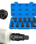 Cool 10-Piece Torx Socket Adapter Set With T20 To T70 Bits For Your 1/2 Inch Impact Wrench. 12.5mm black chrome vanadium adapters in blue case