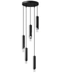 Cool Modern Dimmable LED Pendant Light Fixture In Black, 5 Light Mini Pendant Set, featuring clear acrylic columns.