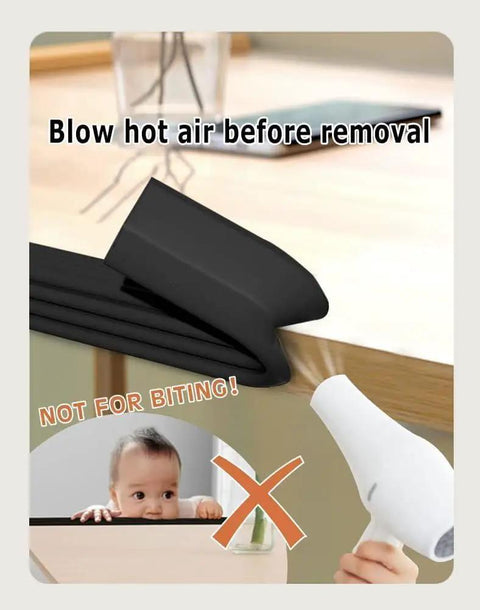 Slick Baby Edge Guard And Corner Protector With Heavy Duty NBR Foam No Sweat PreTaped Adhesive For Foolproof Setup shown during removal process.
