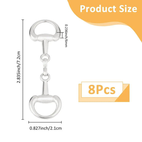 8 Piece Platinum Double D Rings Snaffle Bit Buckles Alloy Jewelry Making Metal Links For Necklaces And Bracelets Foldable Connecting Clasps For Diy Snaffle Bit For Women product size diagram