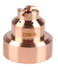 5 Pcs Premium Copper Plasma Caps For 85 And 105 Thermal Dynamics Cutting Torch Consumables High Temp Replacement Parts Ensure Precise Cut Quality And Lasting Durability Now. Close-up of copper plasma cap with multiple holes.