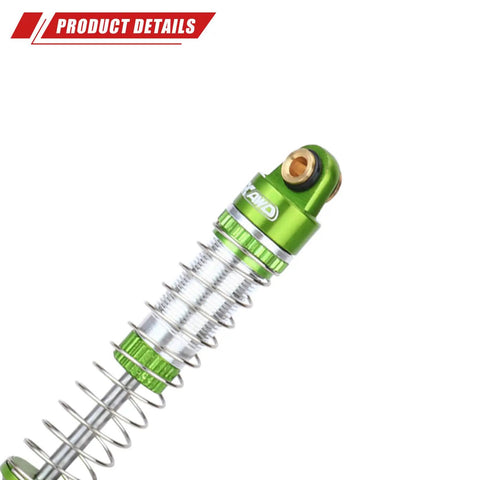 Close-up of Lengthened Fifty Nine Millimeter Aluminum Oil Filled RC Shock Absorber Upgrade With Three Spring Options for 1/18 scale