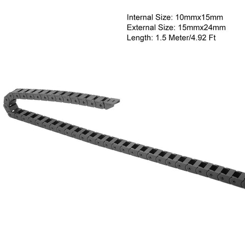 Closed Drag Chain Cable Carrier With End Connectors R18 10x15mm Inner Size One And A Half Meter Length Plastic Black side view