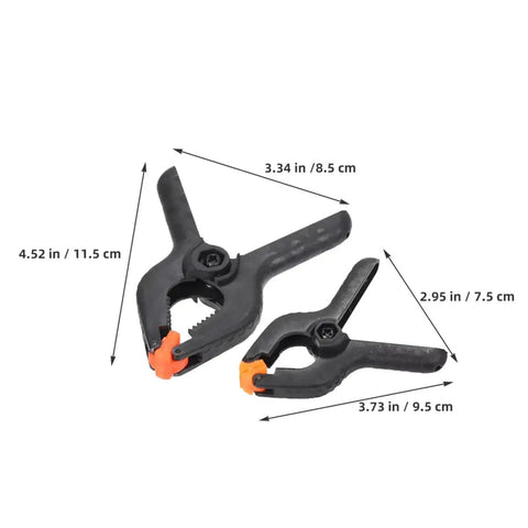 Cool 20 Piece Plastic Spring Clamp Kit For Woodworking And DIY Projects, Lightweight Durable Clips Perfect For Balloon Arches Backdrop Fastening And Crafts, black plastic clamp sizes shown