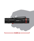 Dual Color LED Flashlight With White And Red Beams 315 Lumen Output Bullseye Spot Beam Optic in hand showing size