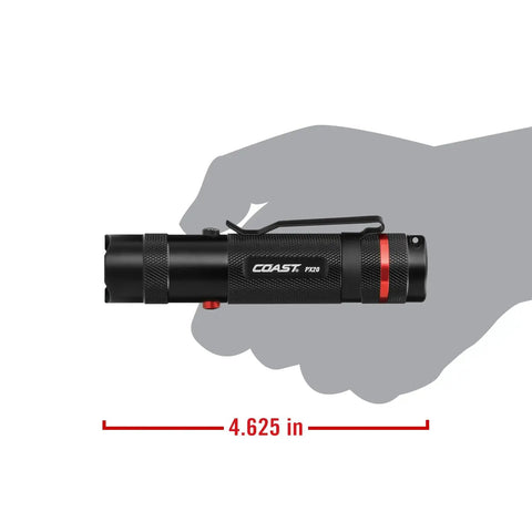 Dual Color LED Flashlight With White And Red Beams 315 Lumen Output Bullseye Spot Beam Optic in hand showing size