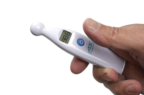 Temple Touch 6 Second Digital Thermometer for Infants and Kids Noninvasive No-Fuss Quick Read In About Six Seconds Clinically Validated Accuracy ASTM E1112 Compliant Baby Friendly Design With Easy Readout For Sleepy Parents, white plastic handheld