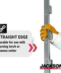 Contour Magnetic Burning Guide For Welding held by hand, straight edge magnet guide, visible durable design, Jackson safety logo