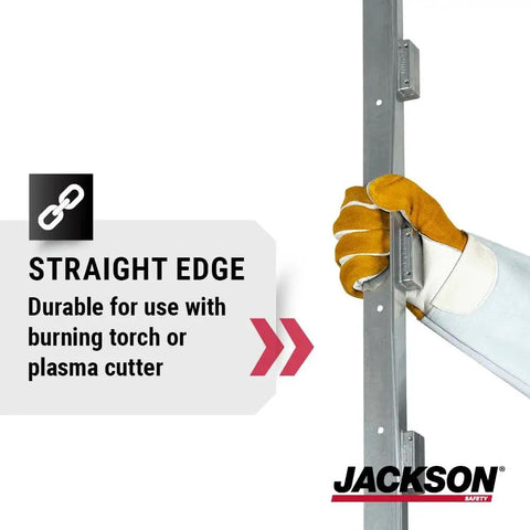 Contour Magnetic Burning Guide For Welding held by hand, straight edge magnet guide, visible durable design, Jackson safety logo