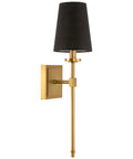 Dope Mid Century Modern Wall Sconce With Black Linen Cone Shade And Warm Brass Finish Slim Candle Wall Light With Elongated Stem