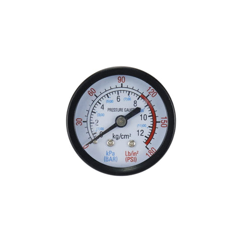 Front view of Air Pressure Gauge 0 To 180 Psi Center Back Mount 2 Inch Dial G1 Quarter Thread Built Tough with Brass Components