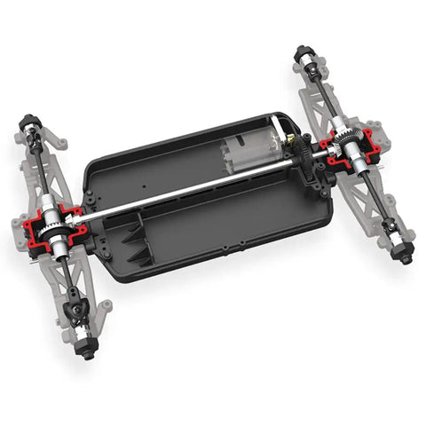 Chassis of LaTrax Desert Prerunner 1 By 18 Scale 4WD Electric Truck RTR Blue Beast with aluminum center driveshaft