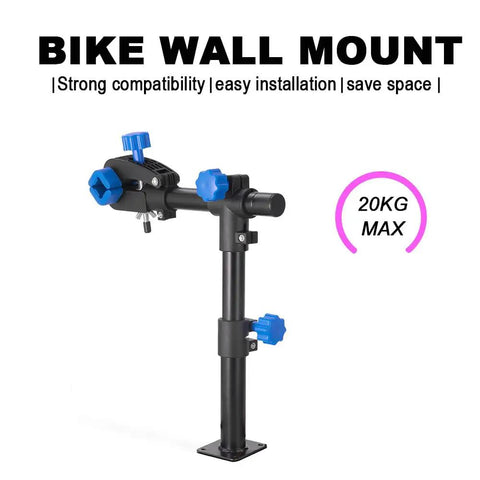 Wall Mount Bike Repair Stand With Telescoping Height From 18.9 to 27.2 Inches, 360 Degree Rotating Clamp, black with blue knobs