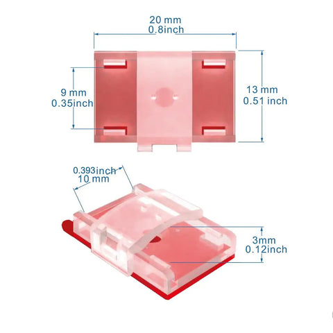 LED Strip Light Mounting Brackets And Clips 100 Pack Clear Self Adhesive And Screw Fixing Cable Organizer Clips dimensions