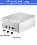 Weatherproof 304 Stainless Steel Electrical Enclosure Box 20 by 16 by 8 Inches with bottom entry holes and protective cover.