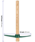 4 Piece 15 Inch Pick Axe Forged Mattock Tool Heavy Duty With Non Slip Handle For Gardening Camping Prospecting And Outdoor Projects Built From Rust Resistant Steel Workhorse With Solid Wood Handle, side view.