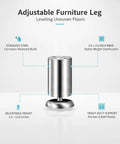 Adjustable Stainless Steel Furniture Legs For Leveling Cabinets And Vanities On Uneven Floors with dimensions and features