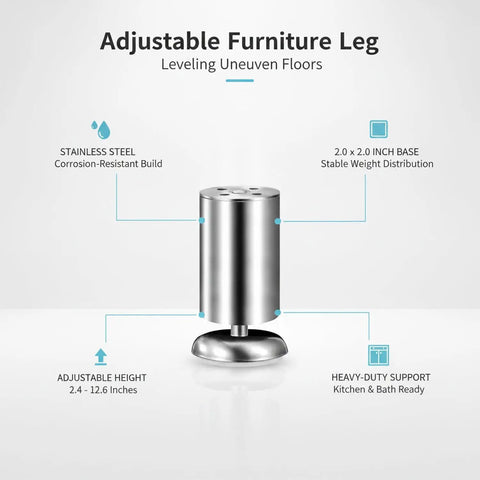 Adjustable Stainless Steel Furniture Legs For Leveling Cabinets And Vanities On Uneven Floors with dimensions and features
