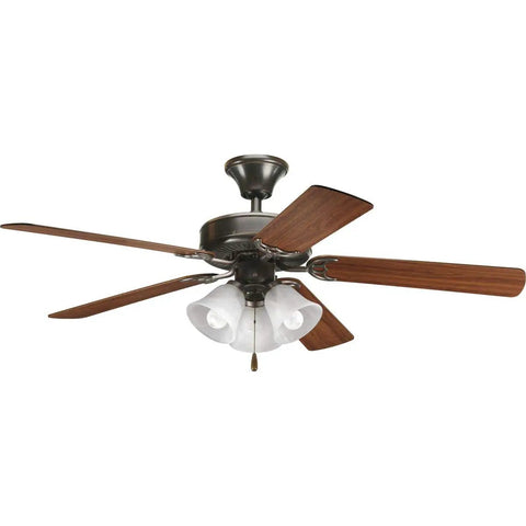 Big 52 Inch Ceiling Fan With Five Blades, Reversible 3-Speed Motor, Swap Between Medium Cherry And Classic Walnut Blades, Antique Bronze Finish, Built For Living Rooms And Bedrooms