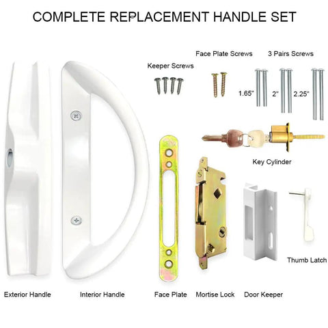 Replacement Patio Sliding Door Handle Set With Mortise Lock And Key Cylinder for Door Thickness 1.5 to 1.75 Inches, White