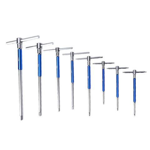 Premium Metric T Handle Hex Key Set Forge From Heavy Duty Chrome Vanadium Steel With Slim Sliding Grip And Compact Foldable Case For Auto Repair Bike Fixes And Daily Hardware Tasks You Can Totally Rely On For Any Tough Job Around The House Or Garage. 8-piece metric T-handle hex keys, blue and silver, sizes 2mm to 10mm