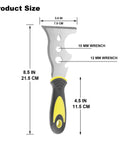 12 In 1 Paint Scraper Tool Multi Use Tough Scraper with dimensions and stainless steel blade, shown in full view